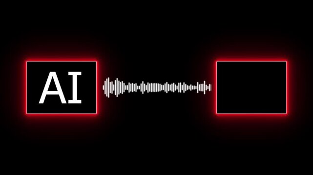 AI Communication Concept: Digital Sound Wave Transfer Between AI and Blank Space, sound wave signal with AI icon black background., user and Ai communication concept video. 