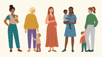 Fototapeta premium Diverse mothers and children enjoying motherhood diverse women holding babies and toddlers happy family moments celebrating motherhood and childhood diverse backgrounds