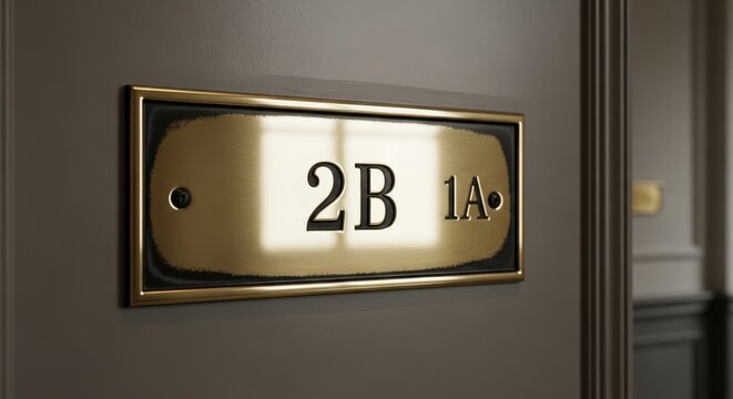 Polished Brass Doorplate Displaying Engraved Apartment Numbers 2B and 1A