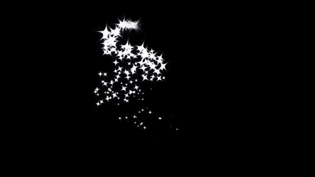 sparkling starlight trail animation, shimmering white particles, elegant luxury celebration backdrop, magical twinkle burst effect, Glowing fairy dust glitter stars on black background, 4k