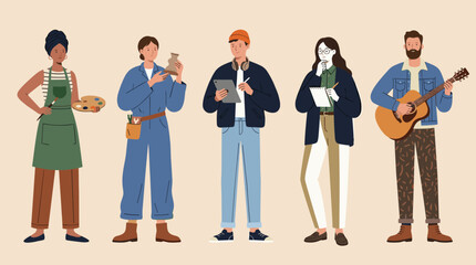 Obraz premium Diverse professionals showcasing creative and technical skills in varied careers