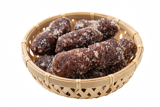 Sweet and Sour Sugar Coated Tamarind Candy in a Woven Basket