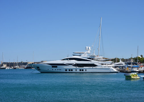 Rhodes, Greece, 06-02-2021 Harbour with yachts and boats