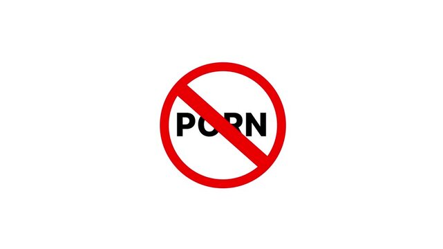 No Pron prohibition sign animation on black background .Caution warning symbol, alert, error sign no pron sign.