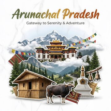 Himalay Travel Poster Featuring Cultural Heritage Traditional Cuisine and Iconic Landmarks