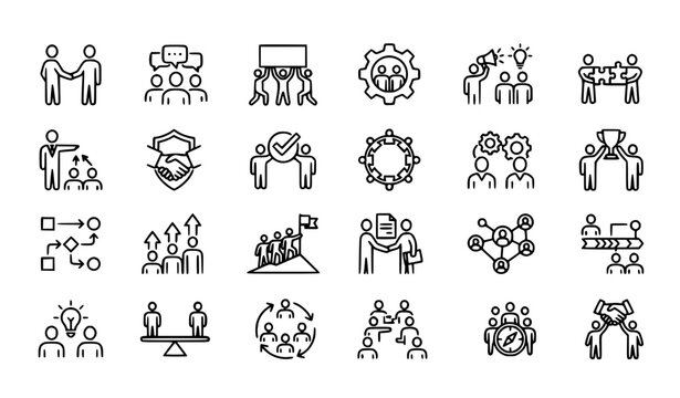 Team collaboration and support web icons vector collection