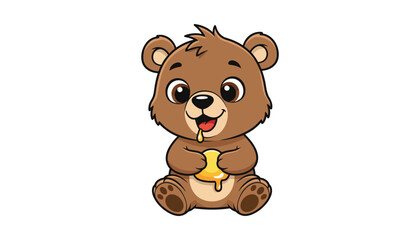 Cute cartoon bear cub eating honey with wildlife character creature delicious © MonwaraStock
