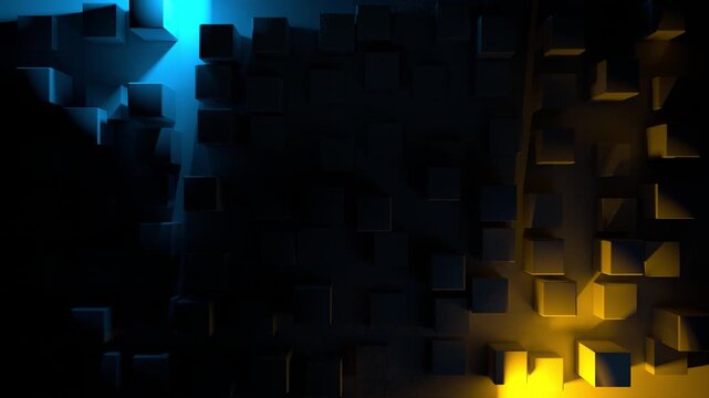 Moving lights over the abstract shapes grid background.