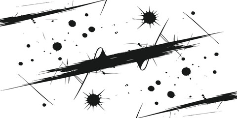Grunge black ink splatter background, abstract brush strokes and chaotic paint splash texture vector illustration. © Artful