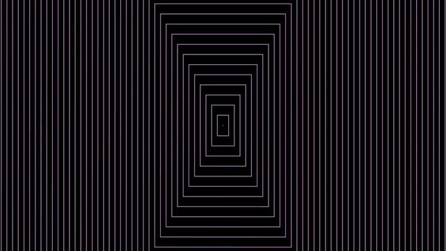 Abstract Op Art Tunnel Background Featuring Concentric Rectangles Creating Infinite Depth and 3D Perspective Illusion, Hypnotic Geometric Motion Graphics Design on Black Background for Wallpapers, Vis