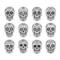 Obraz premium Ornate sugar skull illustrations in a symmetrical grid pattern with floral and geometric motifs