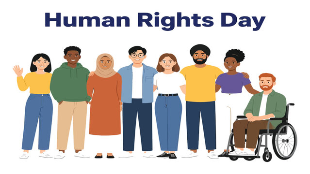 People of diverse backgrounds stand together to celebrate unity, equality, and human rights on a global scale.