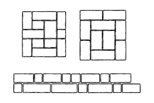 Outdoor Paving Layout Pattern Set Herringbone Basket weave Running Bond Monochrome Texture Illustration