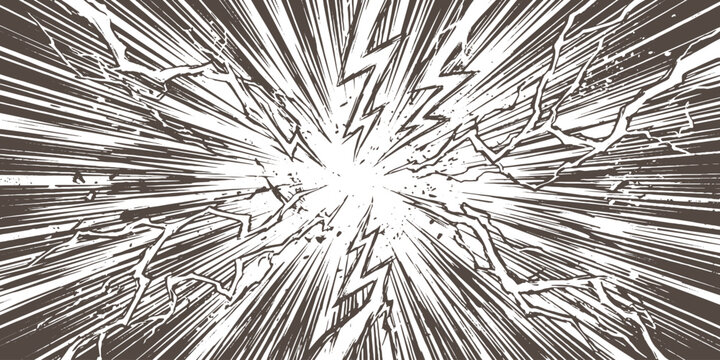 Abstract manga speed lines background with dynamic lightning bolts and comic book action zoom explosion vector illustration.