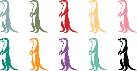 Colorful Otter Silhouette Collection White Background, Vibrant Otter Animal Silhouette Set © jakircreativedesign