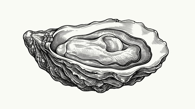 Hand Drawn Oyster Shell Ink Sketch in Vintage Engraved Style