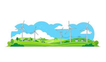 Fototapeta premium Green Energy Landscape with Wind Turbines Renewable Power Generation and Nature Scenery