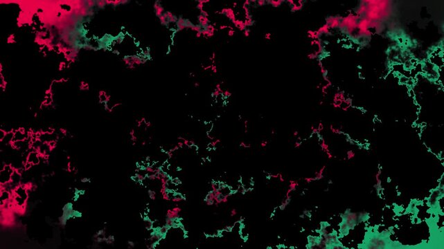 Abstract Pink and Teal Glow Cyberpunk Background with Neon Splatter Effects on Black Surface, Futuristic Digital Art Texture Featuring Vibrant Fluid Patterns, Modern Motion Graphics Wallpaper for Gami