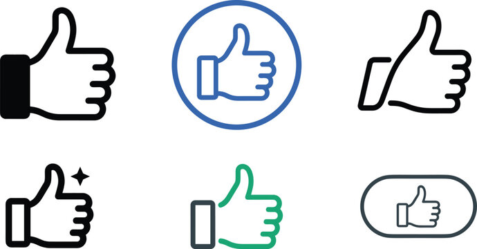 Thumbs up icon set for like approval agreement recommendation social media feedback positive rating success vote vector