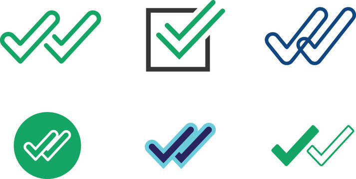 Double check mark icon set for message read status tick checkbox verified success approved business application vector