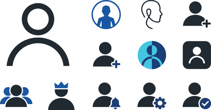 User profile account icon set for member login avatar community settings notification group business interface web vector