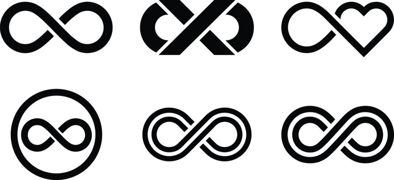 Infinity symbol endless loop vector icon set featuring geometric shapes heart connection repeat and abstract lines