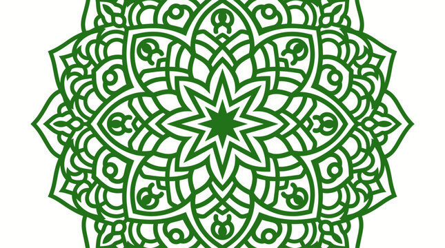 Intricate green mandala vector illustration, symmetrical floral circular pattern, decorative ethnic ornament for yoga and meditation branding