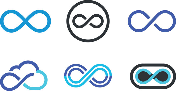 Infinity symbol endless loop vector icon set featuring cloud storage connection repetition limit and timeless circle elements