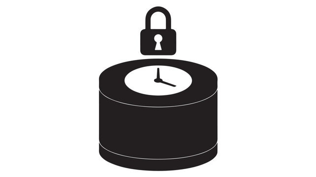 Padlock secured above a circular clock face illustrates the concept of time management security.