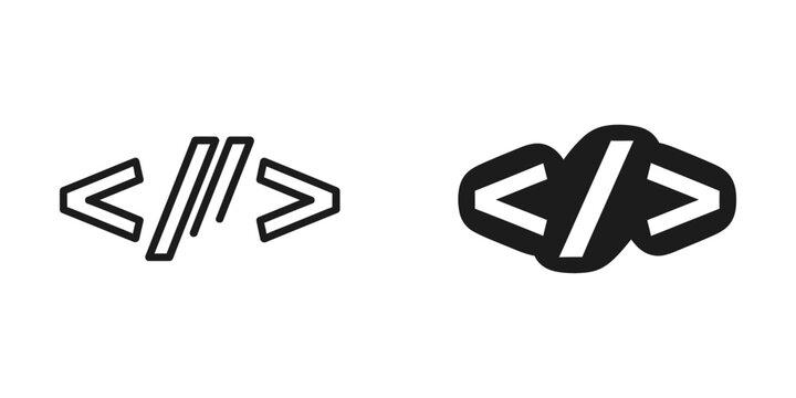 Code brackets symbol with slash in white and black on isolated background for programming concept