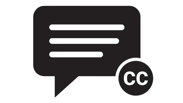 Speech bubble icon containing the letters CC signifies closed captioning or subtitle availability for multimedia content.