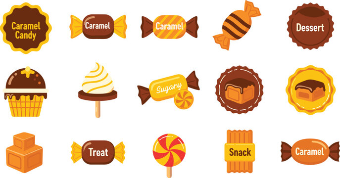 Caramel Candy and Sweet Dessert Collection Vector Set Isolated on White Background