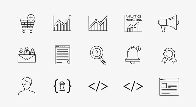 Collection of business and technology icons.