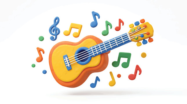 Colorful Guitar with Music Notes