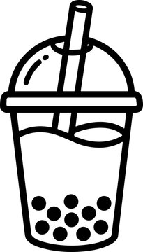 Bubble Tea Icon: Line Art Drawing of a Refreshing Drink with Tapioca Pearls