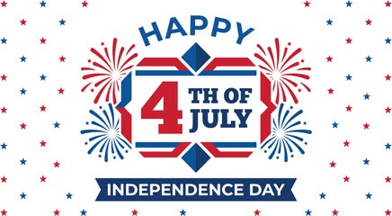 Happy 4th of July independence day greeting background with fireworks and ribbon banner vector illustration © Saif