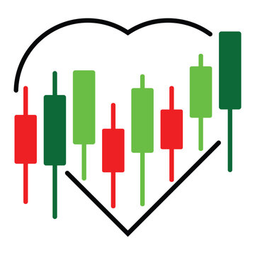 Financial graph trading icon. Business marketing finance report ticker candlestick isolated on white background. Candlestick heart symbol icons concept.
