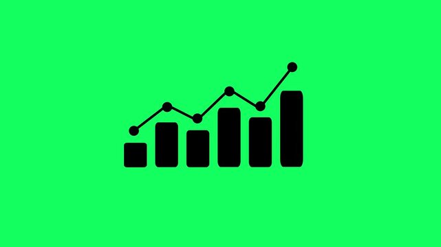 Business growth concept in graph chart animation on green background. Statistics bars columns growth, positive increase chart. Increase graph icon suitable for business and finance concepts