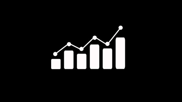 Business growth concept in graph chart animation on black background. Statistics bars columns growth, positive increase chart. Increase graph icon suitable for business and finance concepts