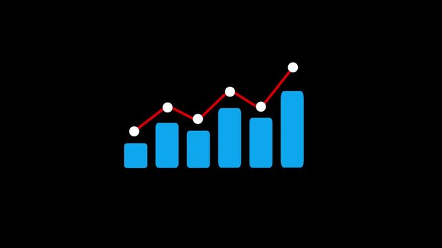 Business growth concept in graph chart animation on black background. Statistics bars columns growth, positive increase chart. Increase graph icon suitable for business and finance concepts