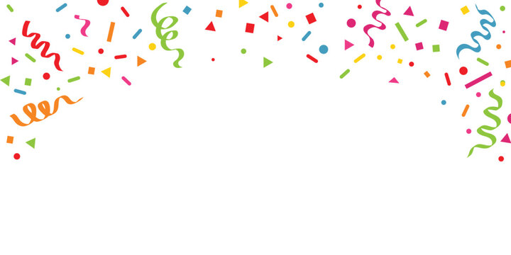 Colorful Party Confetti Background Border with Streamers and Celebration Decoration Vector Design