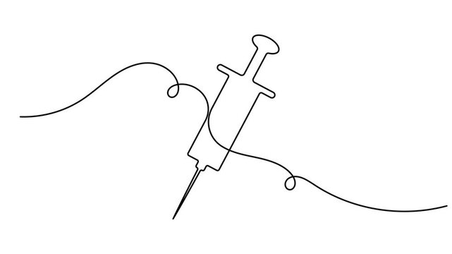 Doctor dry syringe sign continuous one line drawing on white background minimal clinical concept symbol 4k animation video