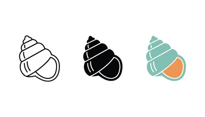 Seashell icon set in line solid and color variations representing marine life and coastal themes © Pure