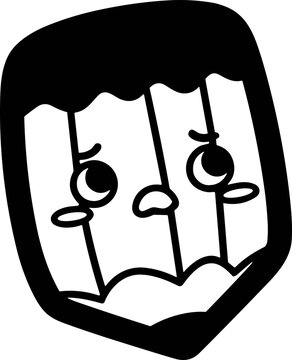 Sad Pencil Character with Tearful Eyes, Cartoon Drawing, Black and White