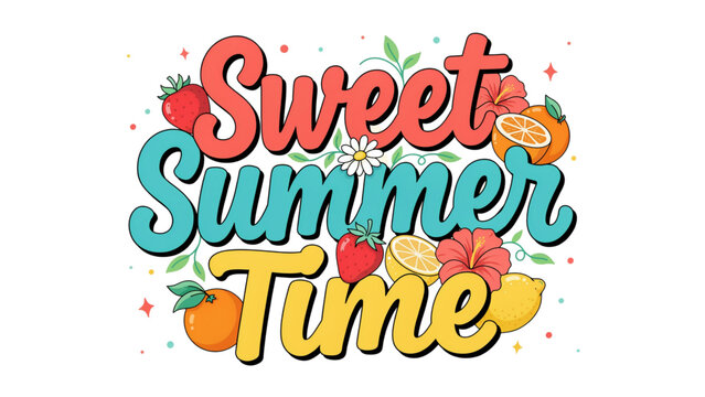 Colorful summer vacation text with tropical design elements