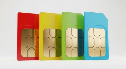 Four colorful sim cards isolated on white background © Designhub