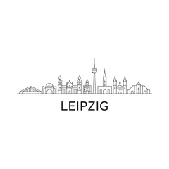 Fototapeta premium Leipzig Skyline Silhouette On White Background Linear Architectural Illustration