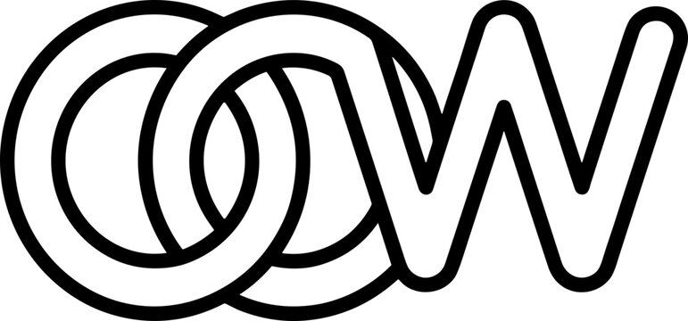 Interlocking stylized letters C, O, W in black outline on white background