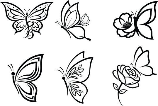 Butterfly flower logo icon set with elegant monogram letter design vector