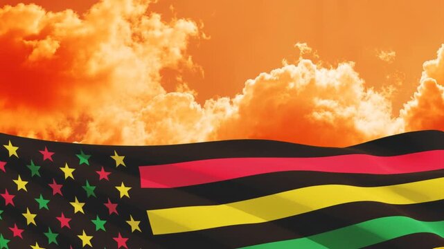 Alternative Juneteenth Flag with sunrise or sunset. Since 1865. Design of Banner with place for text. Video concept.